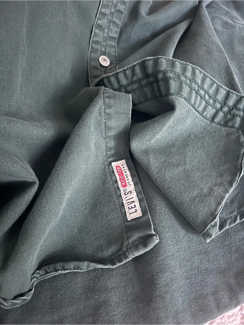 Vintage 90s Levi's Men's Green Denim Shirt - Red Tab
